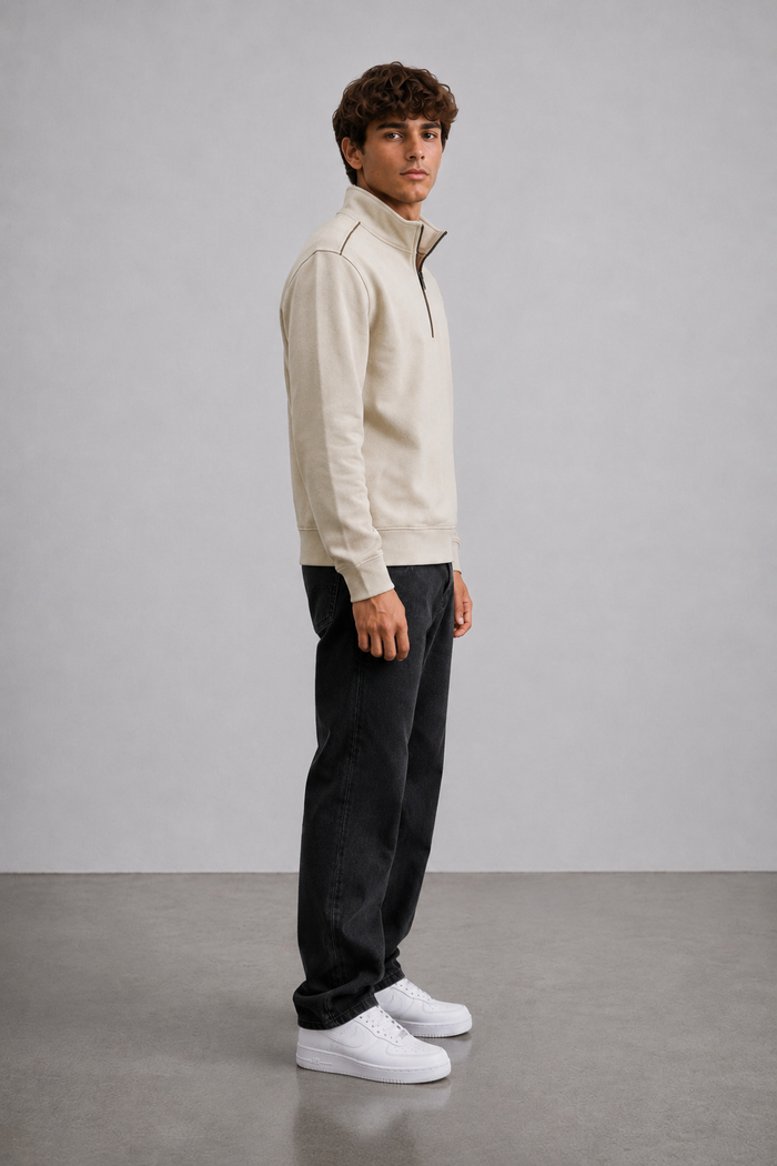 Men’s Onyx Knitted Suede Half-Zip Sweatshirt – Regular Fit Full Sleeve Winter Pullover