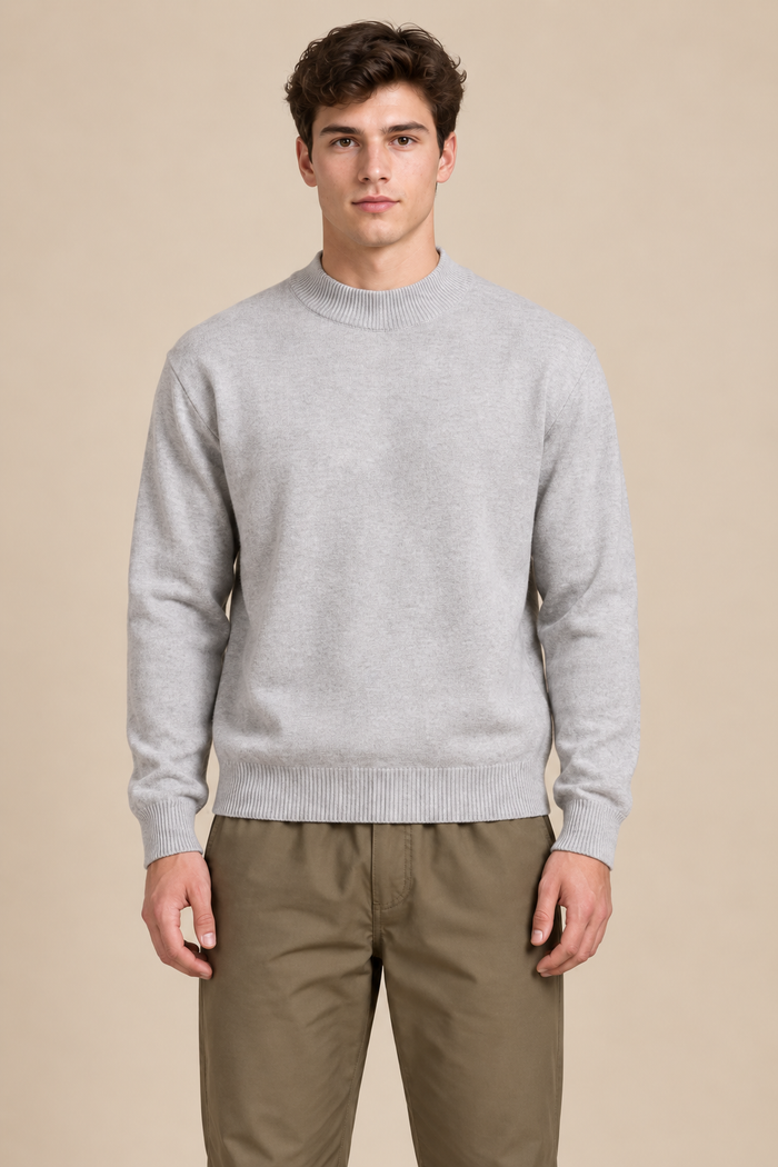 Men’s Onyx Melange Mock Neck Knitted Sweater – Regular Fit Full Sleeve Knitted Sweatshirt