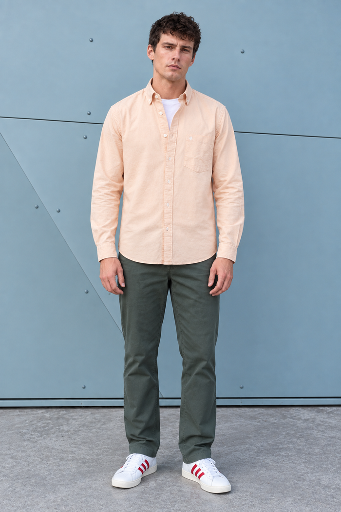Men’s Orange Oxford Shirt – Regular Fit Full Sleeve Button-Down Casual Shirt