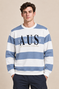 Men’s Oxford Blue Cotton Blend Graphic Sweatshirt – Regular Fit Crew Neck