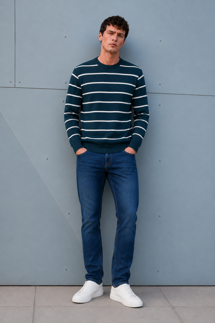 Men’s Pacific Vislon Striped Crew Neck Sweater – Regular Fit Full Sleeve Winter Pullover