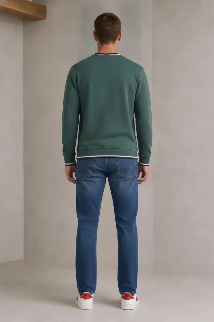 Men’s Pine Green Cotton Brushed Fleece Graphic Sweatshirt – Regular Fit