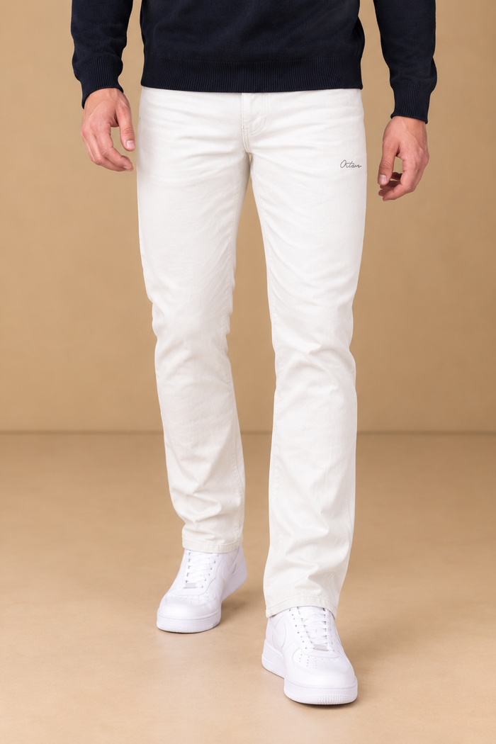 Men’s Poplin Lower in White Colour – Regular Fit Woven Casual Pants