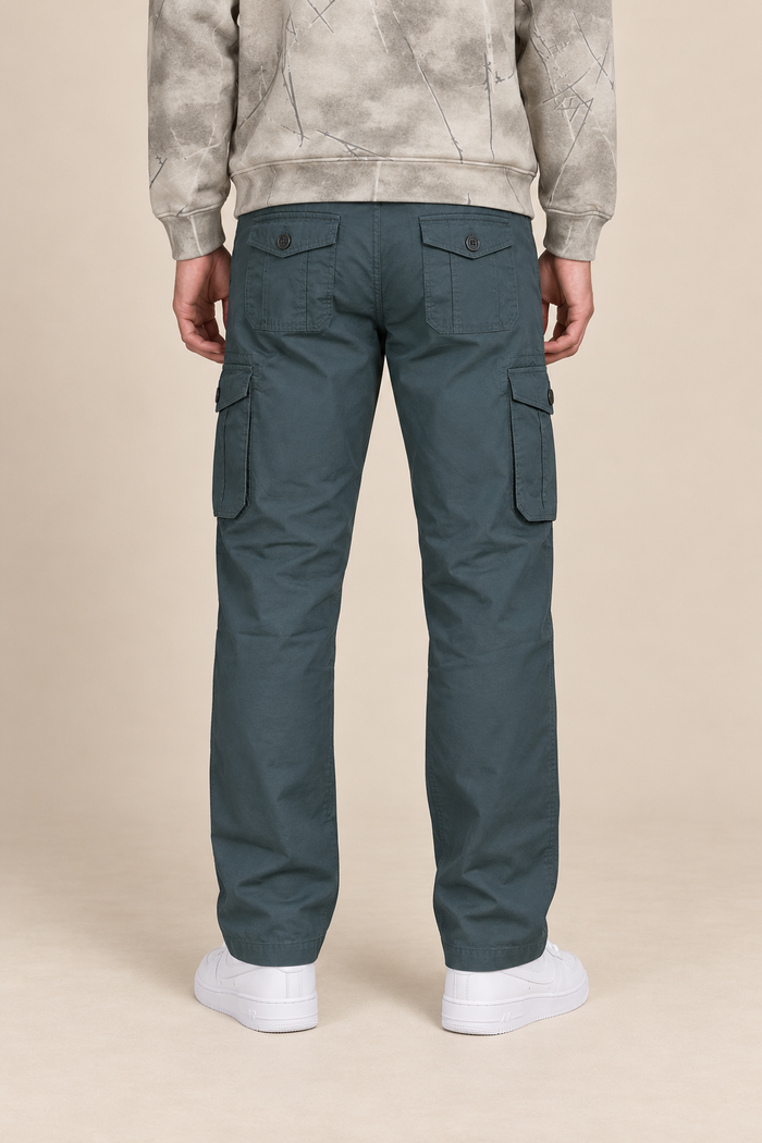 Men’s Poplin Lycra Cargo Lower in Gun Metal – Regular Fit Utility Cargo Pants