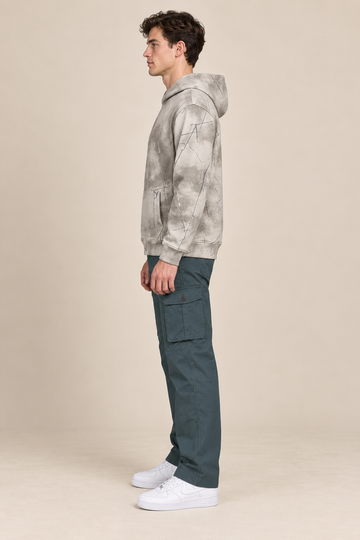 Men’s Poplin Lycra Cargo Lower in Gun Metal – Regular Fit Utility Cargo Pants