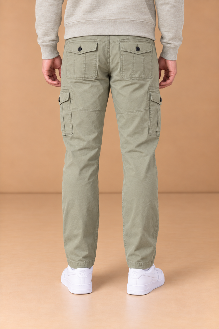 Men’s Poplin Lycra Cargo Lower in London Fog – Regular Fit Woven Cargo Pants