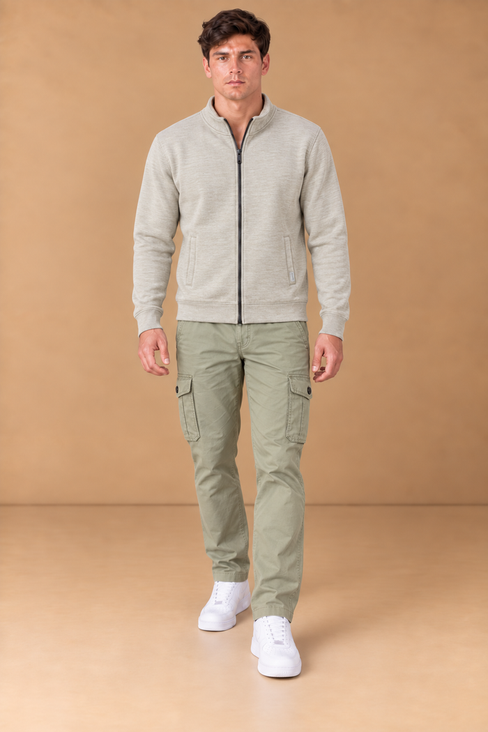 Men’s Poplin Lycra Cargo Lower in London Fog – Regular Fit Woven Cargo Pants