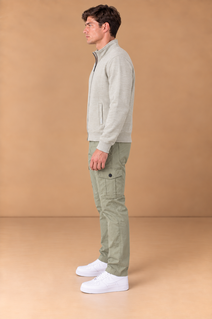 Men’s Poplin Lycra Cargo Lower in London Fog – Regular Fit Woven Cargo Pants