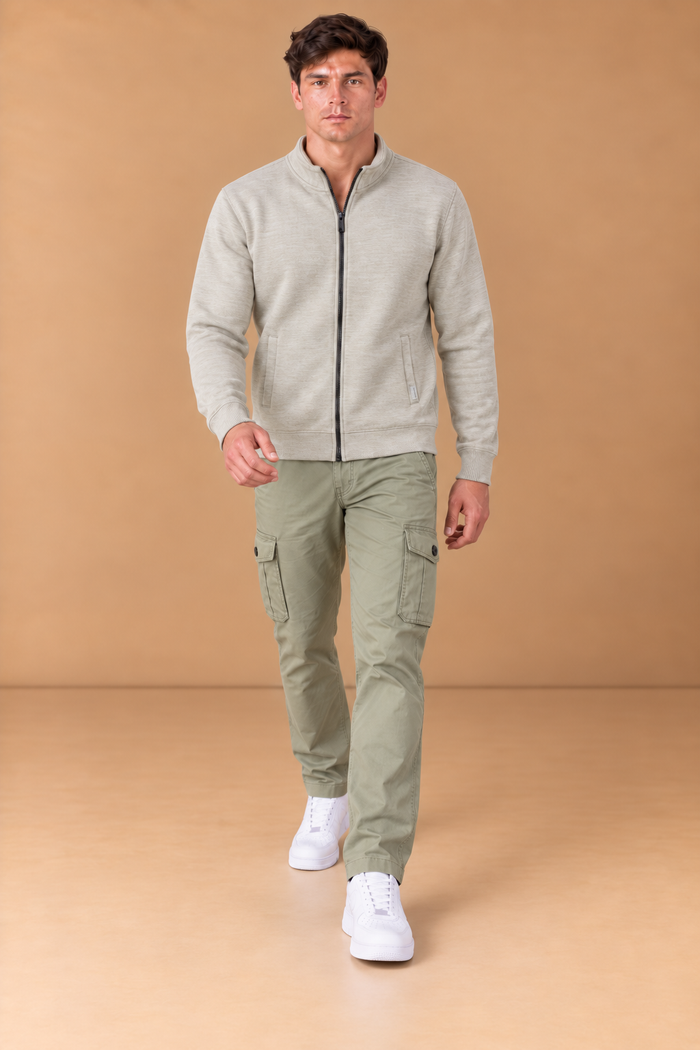 Men’s Poplin Lycra Cargo Lower in London Fog – Regular Fit Woven Cargo Pants