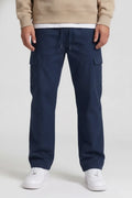 Men’s Poplin Lycra Cargo Lower in Navy – Regular Fit Utility Cargo Pants