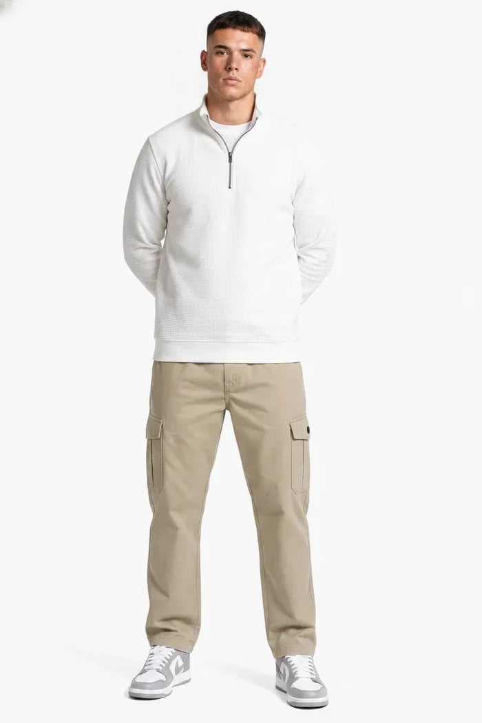 Men’s Poplin Lycra Cargo Lower in Safari – Regular Fit Utility Cargo Pants