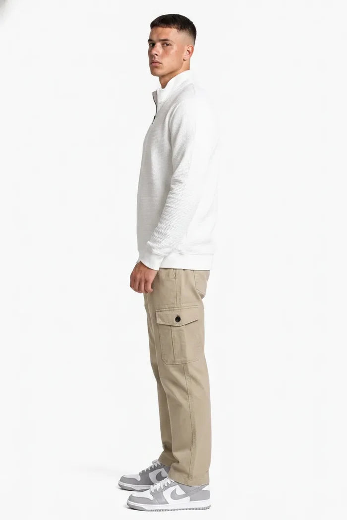 Men’s Poplin Lycra Cargo Lower in Safari – Regular Fit Utility Cargo Pants