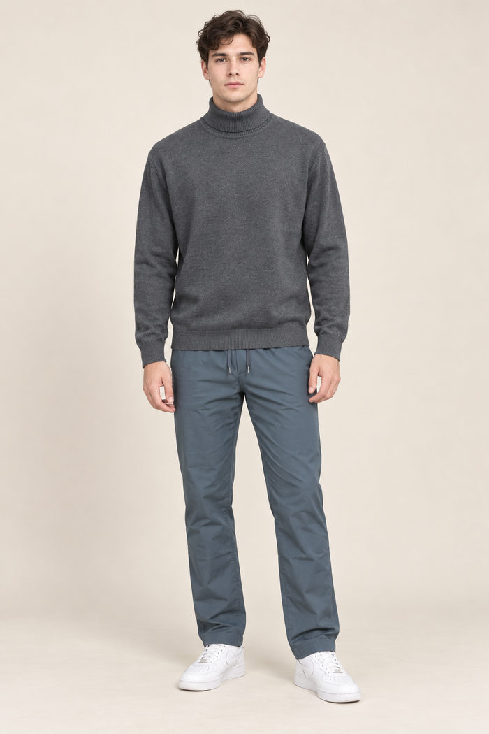 Men’s Poplin Lycra Lower in Gun Metal Colour – Regular Fit Woven Casual Pants