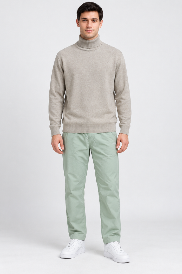 Men’s Poplin Sage Lower in Colour – Regular Fit Woven Casual Pants