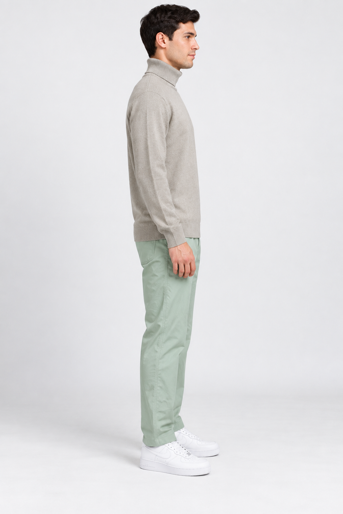 Men’s Poplin Sage Lower in Colour – Regular Fit Woven Casual Pants
