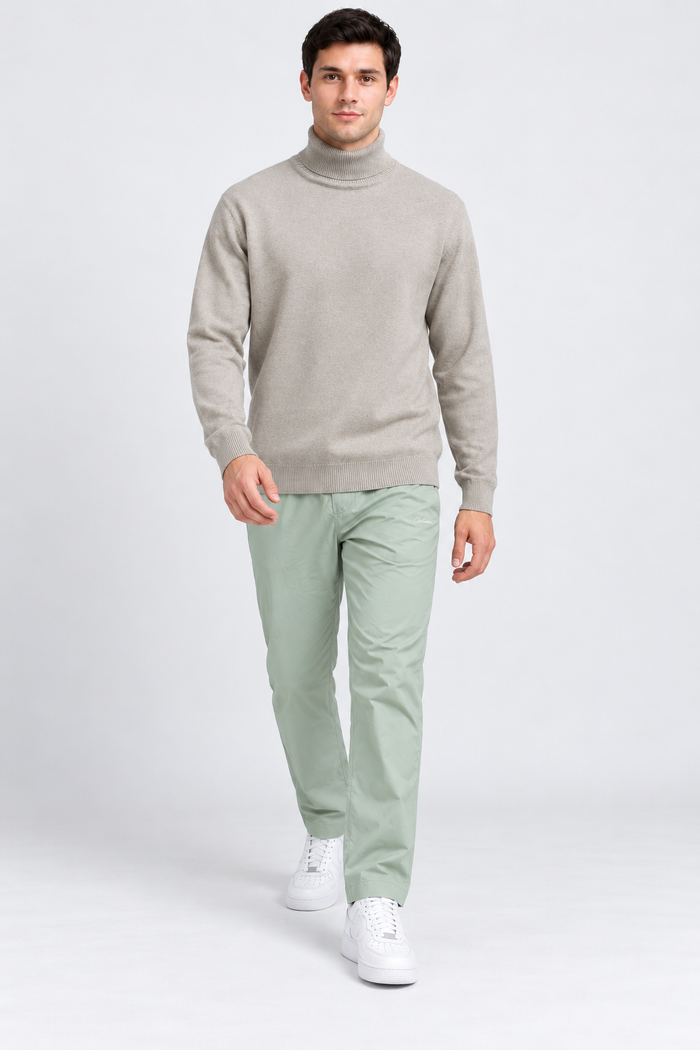 Men’s Poplin Sage Lower in Colour – Regular Fit Woven Casual Pants