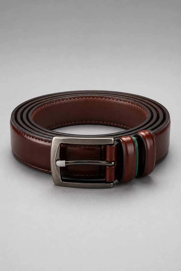 Men's Premium Brown Leather Belt with Brushed Metal Buckle | Classic Formal & Casual Belt for Men
