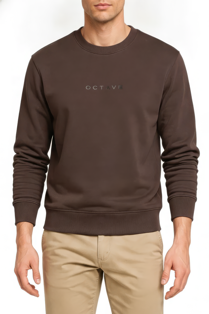 Men’s Premium Espresso Crew Neck Cotton Fleece Sweatshirt