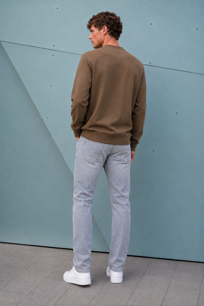 Men's Regular Fit Cocoa Brown Brushed Cotton Fleece Sweatshirt with Tokyo Graphic Print