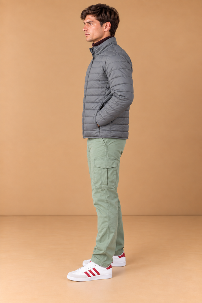Men’s Reversible Puffer Jacket – Black & Steel Grey Regular Fit Full-Zip Winter Jacket