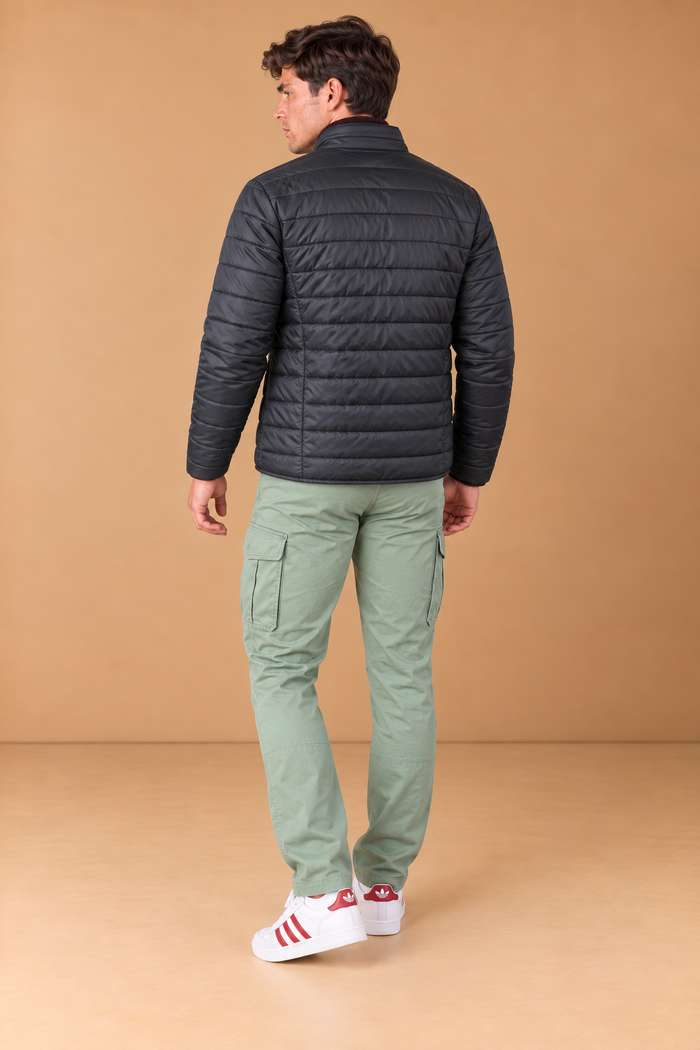 Men’s Reversible Puffer Jacket – Black & Steel Grey Regular Fit Full-Zip Winter Jacket