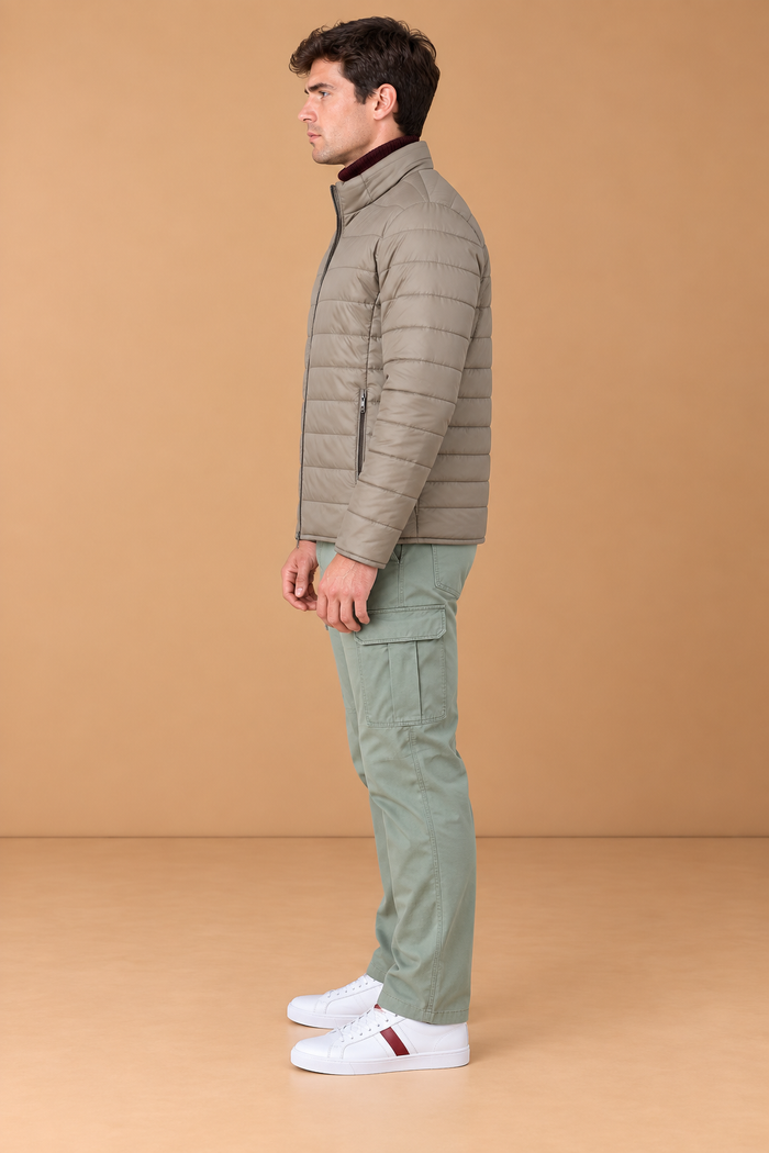 Men’s Reversible Puffer Jacket – Espresso & Khakhi Grey Regular Fit Full-Zip Winter Jacket