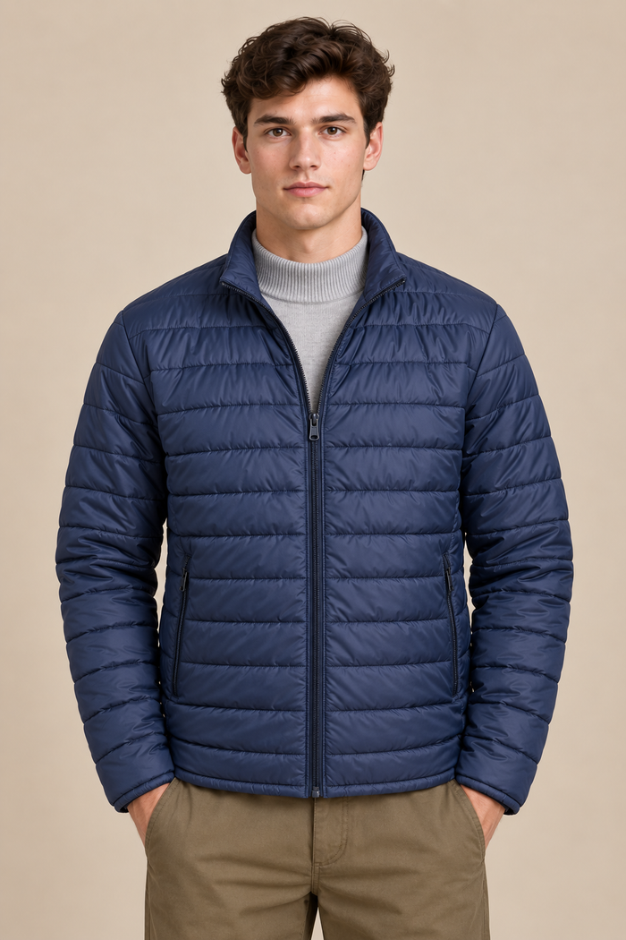 Men’s Reversible Puffer Jacket – Navy & Merlot Grey Regular Fit Full-Zip Winter Jacket