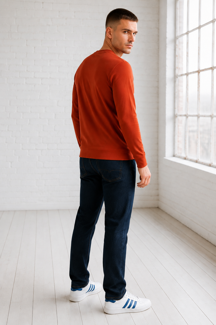 Men’s Rust Flat Back Rib Knit Full Sleeve Pre-Winter Sweatshirts