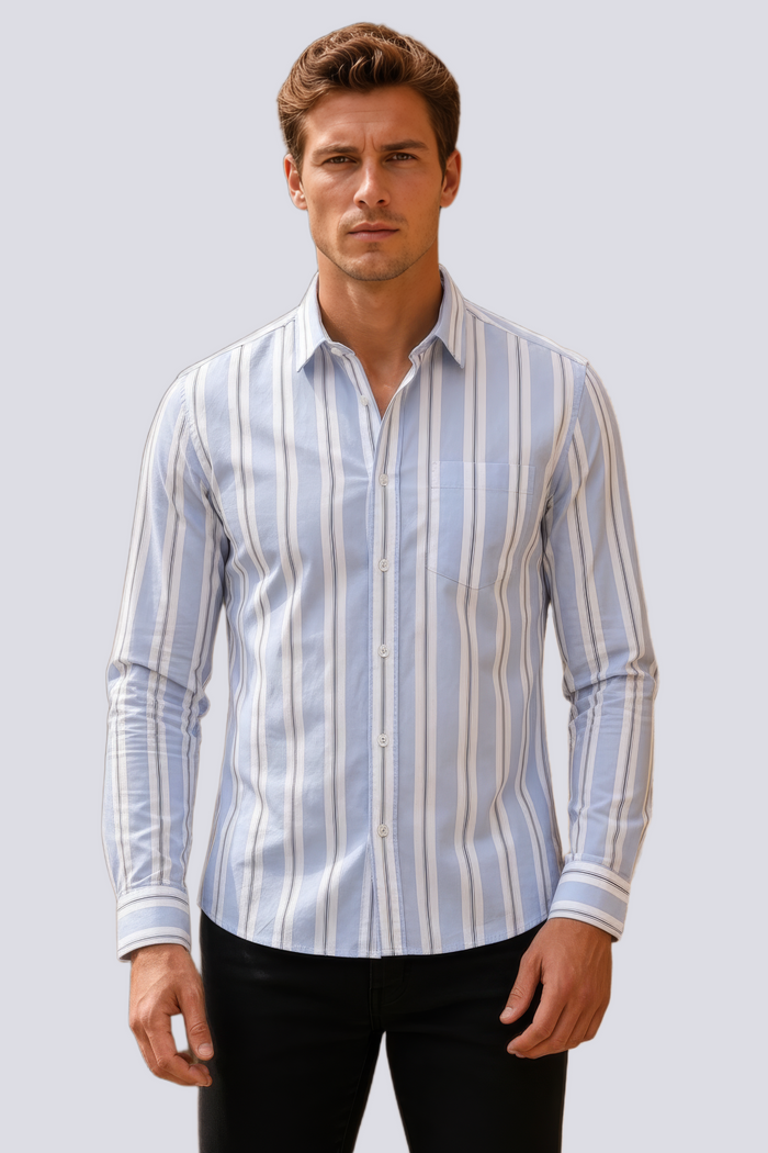 Men’s Sky Blue Striped Oxford Cotton Shirt