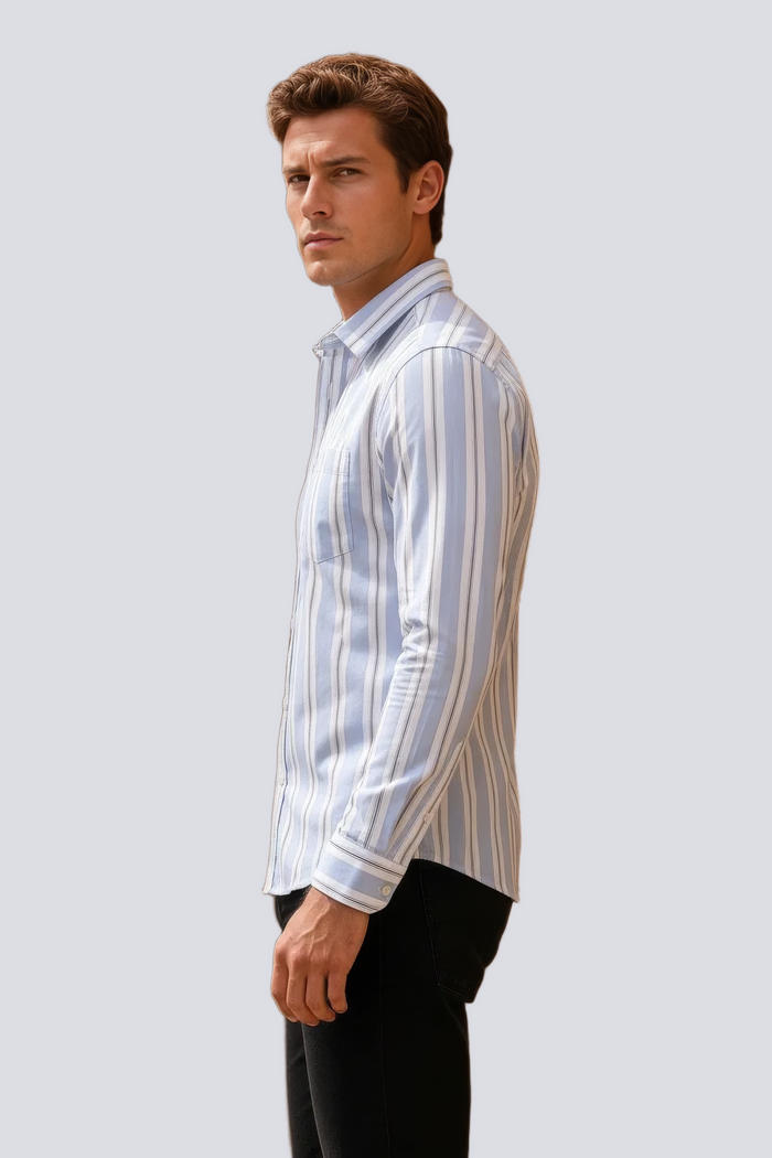 Men’s Sky Blue Striped Oxford Cotton Shirt