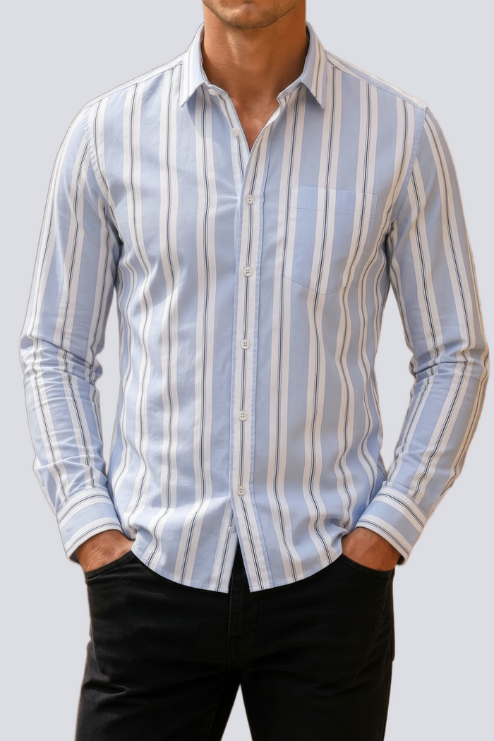 Men’s Sky Blue Striped Oxford Cotton Shirt