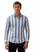 Men’s Sky Blue Striped Twill Cotton Shirt