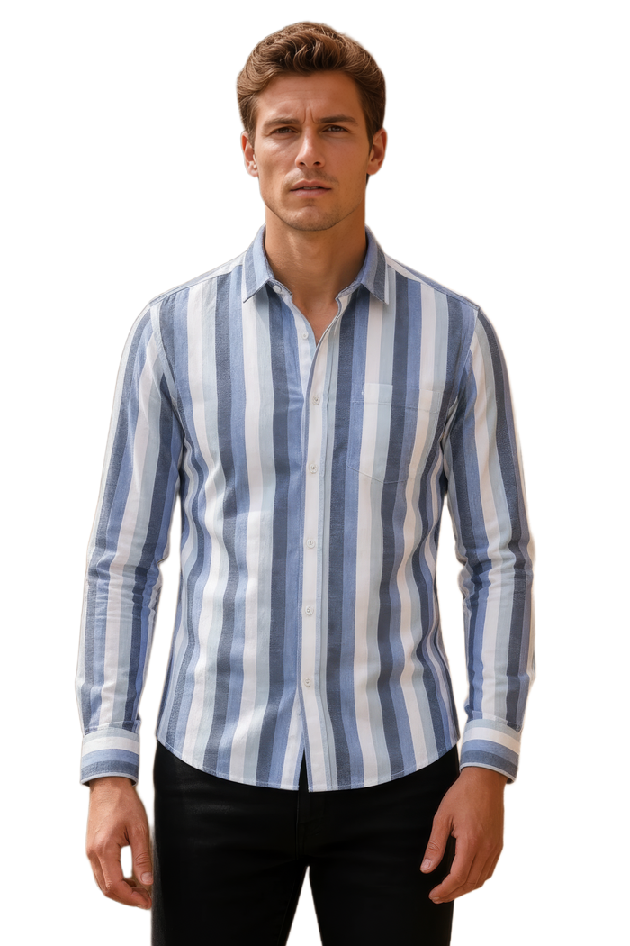 Men’s Sky Blue Striped Twill Cotton Shirt