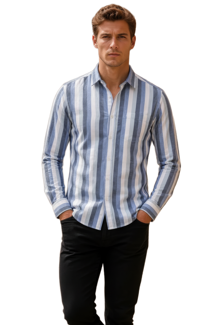 Men’s Sky Blue Striped Twill Cotton Shirt