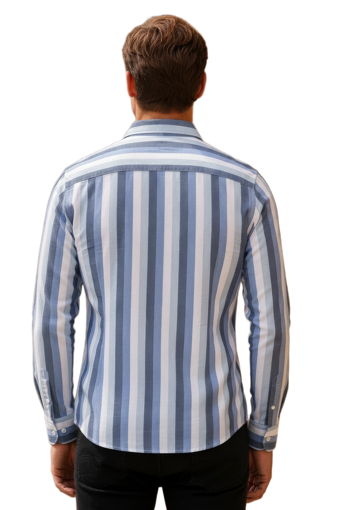 Men’s Sky Blue Striped Twill Cotton Shirt