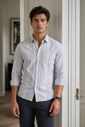 Men’s Sky Blue Vertical Striped Oxford Shirt