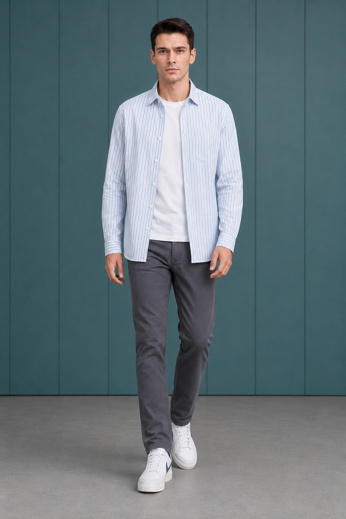 Men’s Sky Cotton Stripe Full Sleeve Shirt | Regular Fit