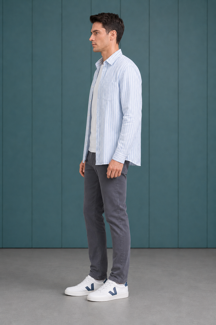 Men’s Sky Cotton Stripe Full Sleeve Shirt | Regular Fit