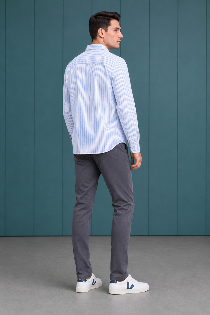 Men’s Sky Cotton Stripe Full Sleeve Shirt | Regular Fit