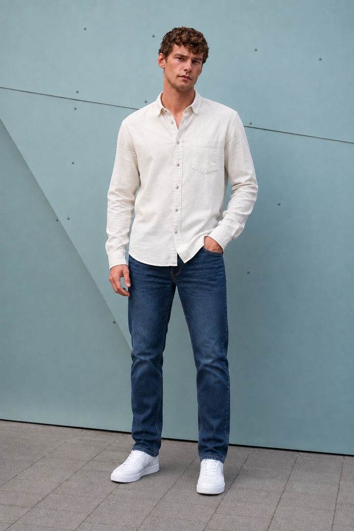 Men’s Steel Blue Denim Jeans – Regular Fit Washed Casual Jeans