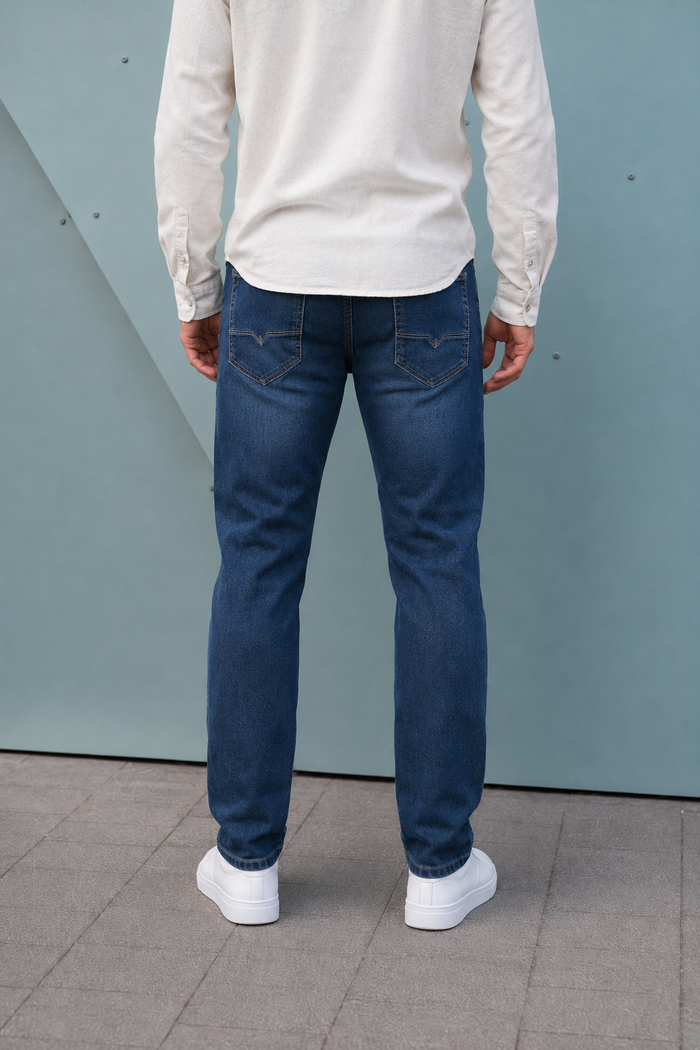 Men’s Steel Blue Denim Jeans – Regular Fit Washed Casual Jeans