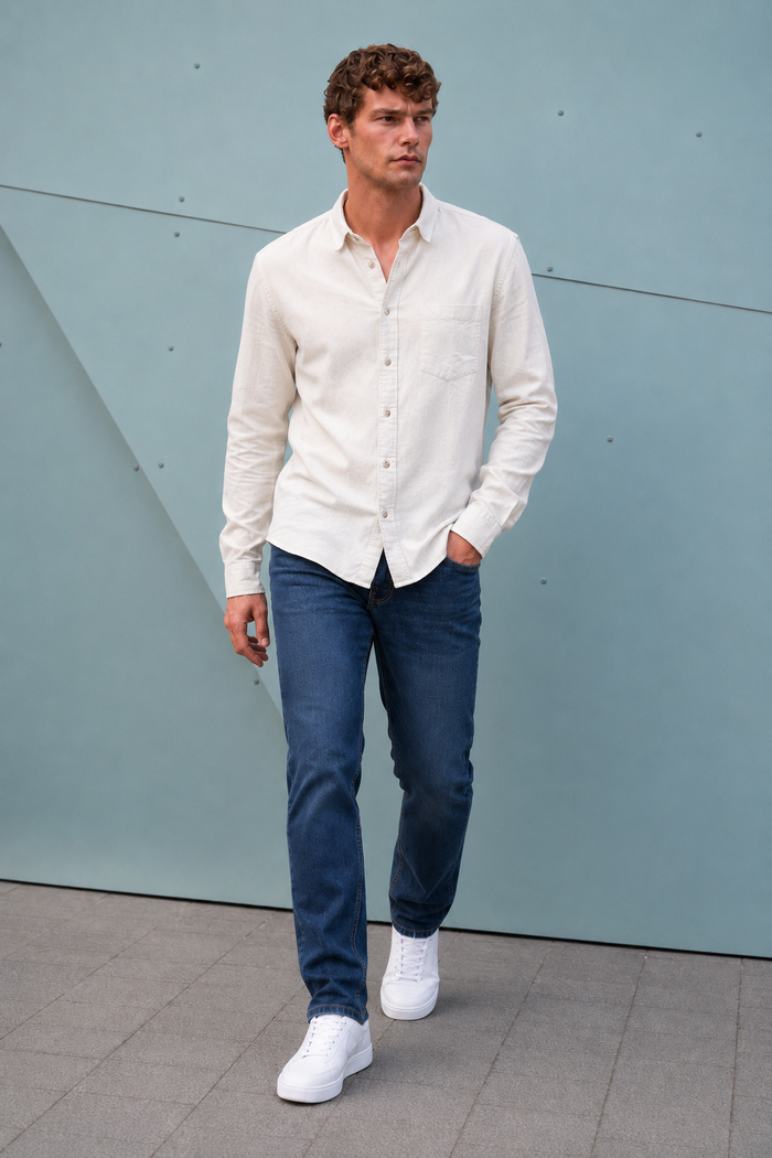 Men’s Steel Blue Denim Jeans – Regular Fit Washed Casual Jeans