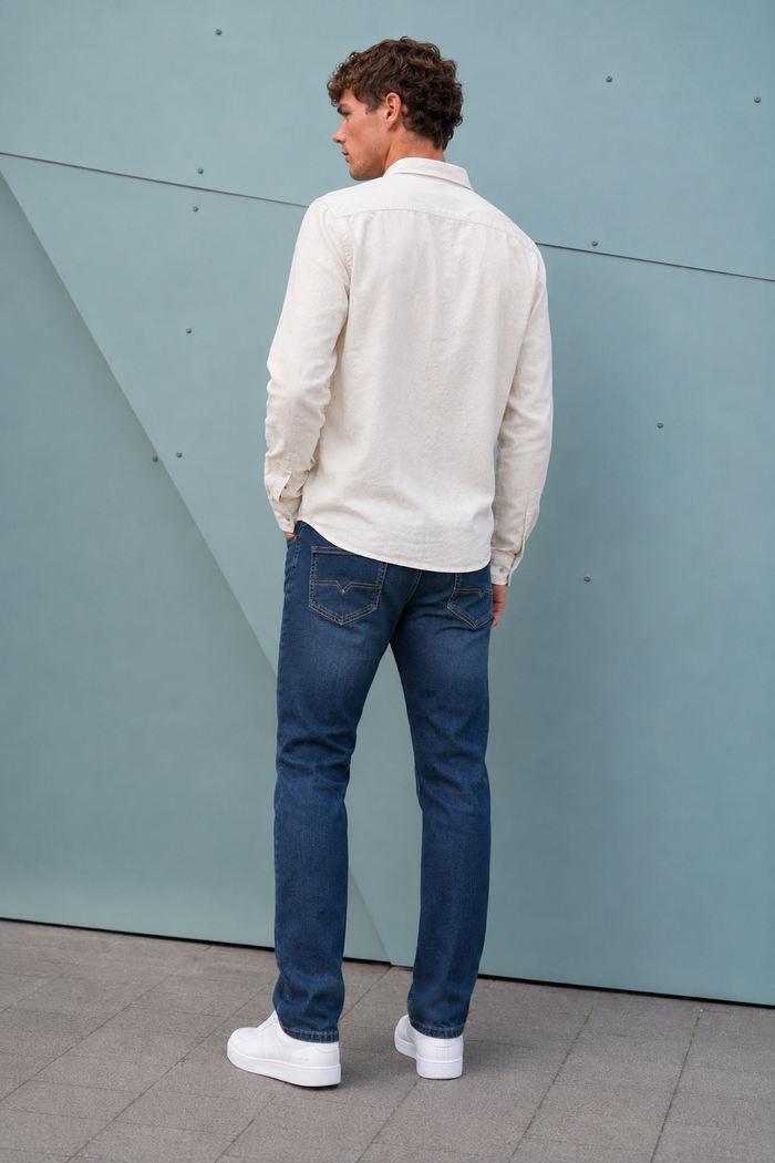 Men’s Steel Blue Denim Jeans – Regular Fit Washed Casual Jeans