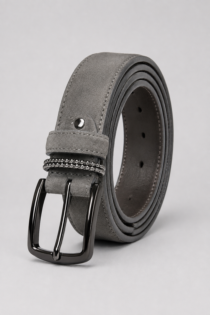 Men's Stone Suede Leather Belt with Gunmetal Buckle | Premium Casual & Smart Casual Belt for Men