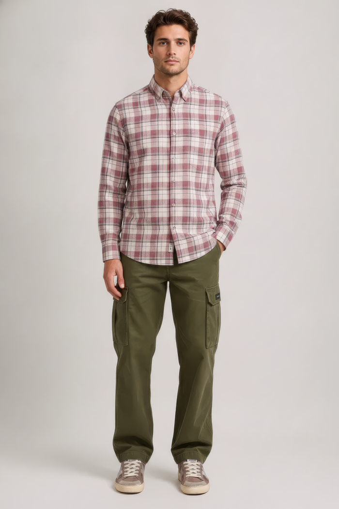 Men’s Suede Pink Check Oxford Cotton Shirt Full Sleeves
