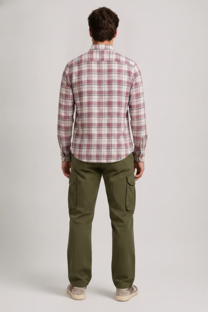 Men’s Suede Pink Check Oxford Cotton Shirt Full Sleeves