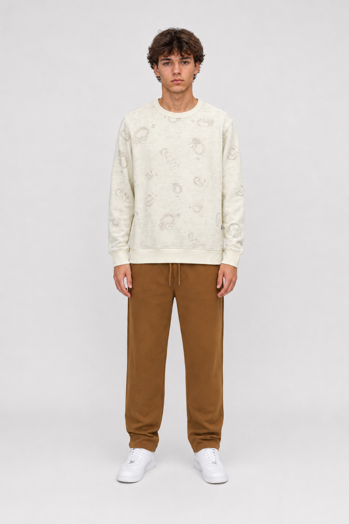 Men’s Tan Brushed Cotton Fleece Winter Lower – Regular Fit Knitted Track Pants with Side Stripes