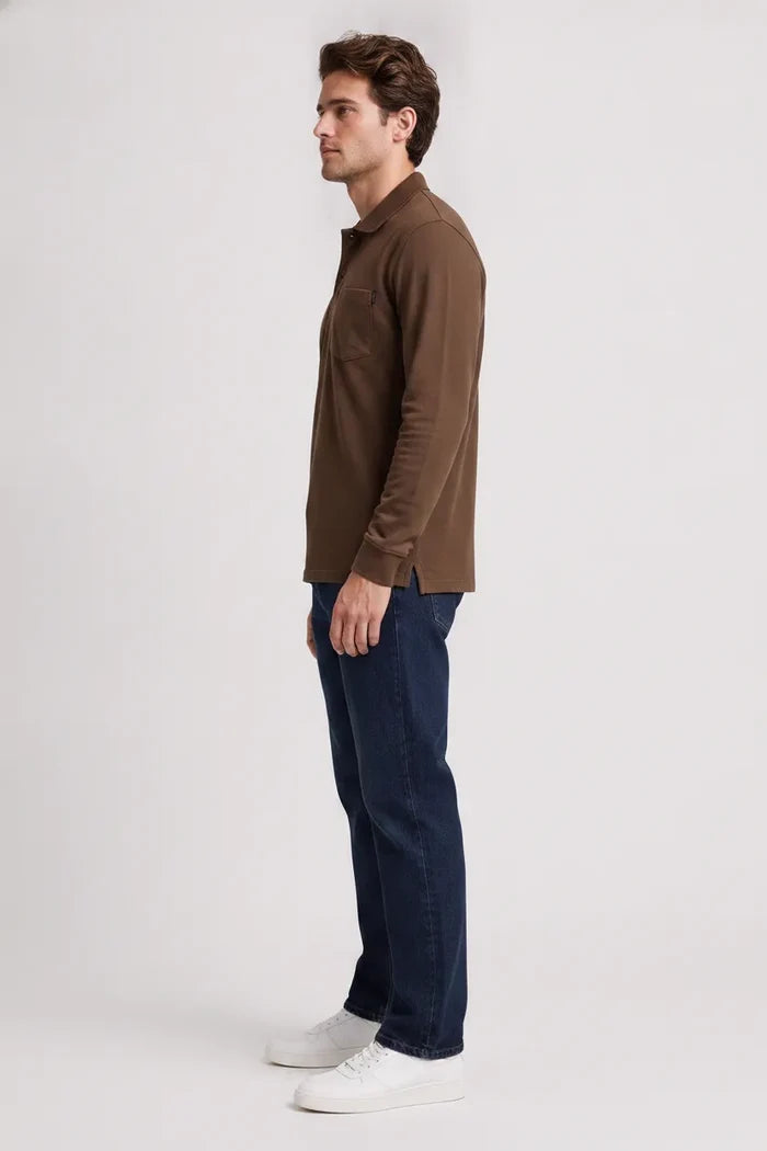 Men's Tan Full Sleeve Cotton Pique Polo T-Shirt | Premium Pre-Winter Casual Polo