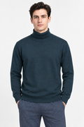 Men’s Teal Cotton Turtleneck Sweater – Regular Fit Full Sleeve Knitted Pullover