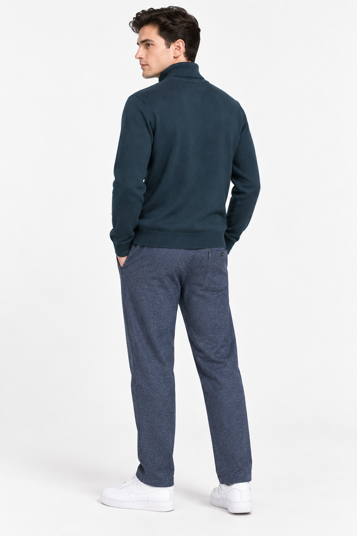 Men’s Teal Cotton Turtleneck Sweater – Regular Fit Full Sleeve Knitted Pullover